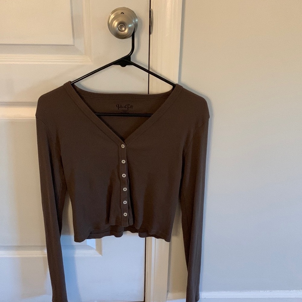 John Galt brown button down shirt